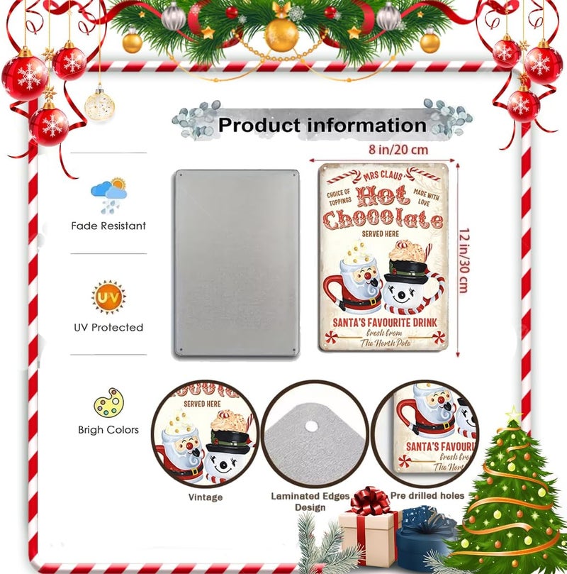 Joyline Vintage Christmas Decor Gifts Rustic Mrs Claus Hot Chocolate Santa's Favorite Drink Tin Sign for Home Farmhouse Kicthen Cafe Bar Wall Decor 8 x 12 inches (3239) - Image 2